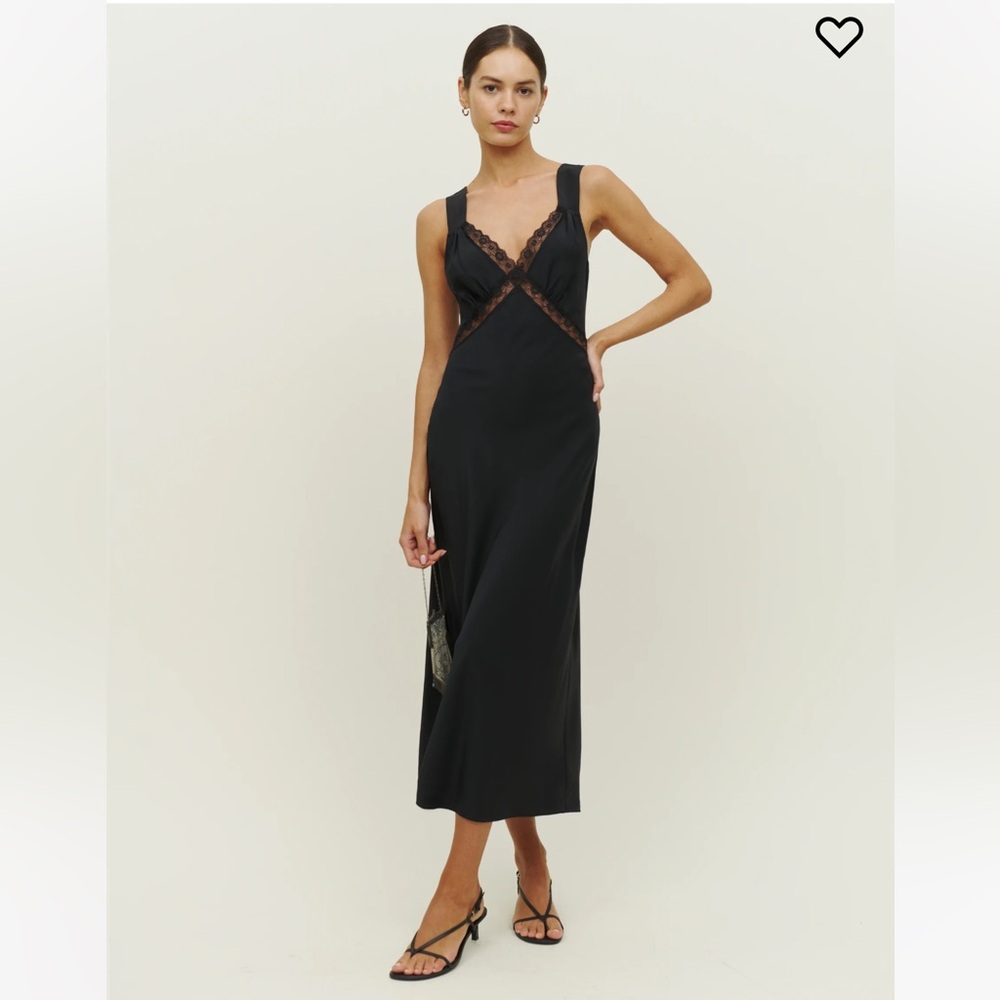 Reformation Provence Lace Silk Midi Dress Black NWT